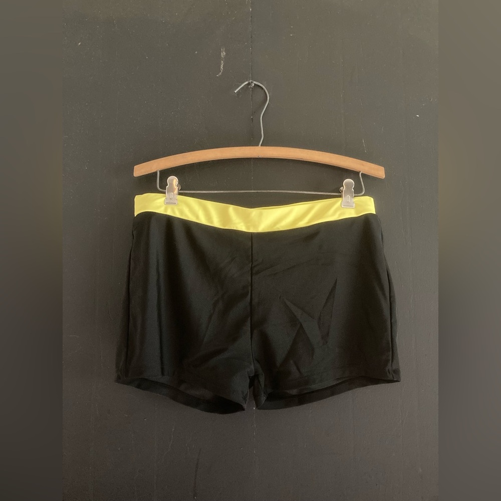 Women's Black Athletic Swim Shorts with Yellow Waistband